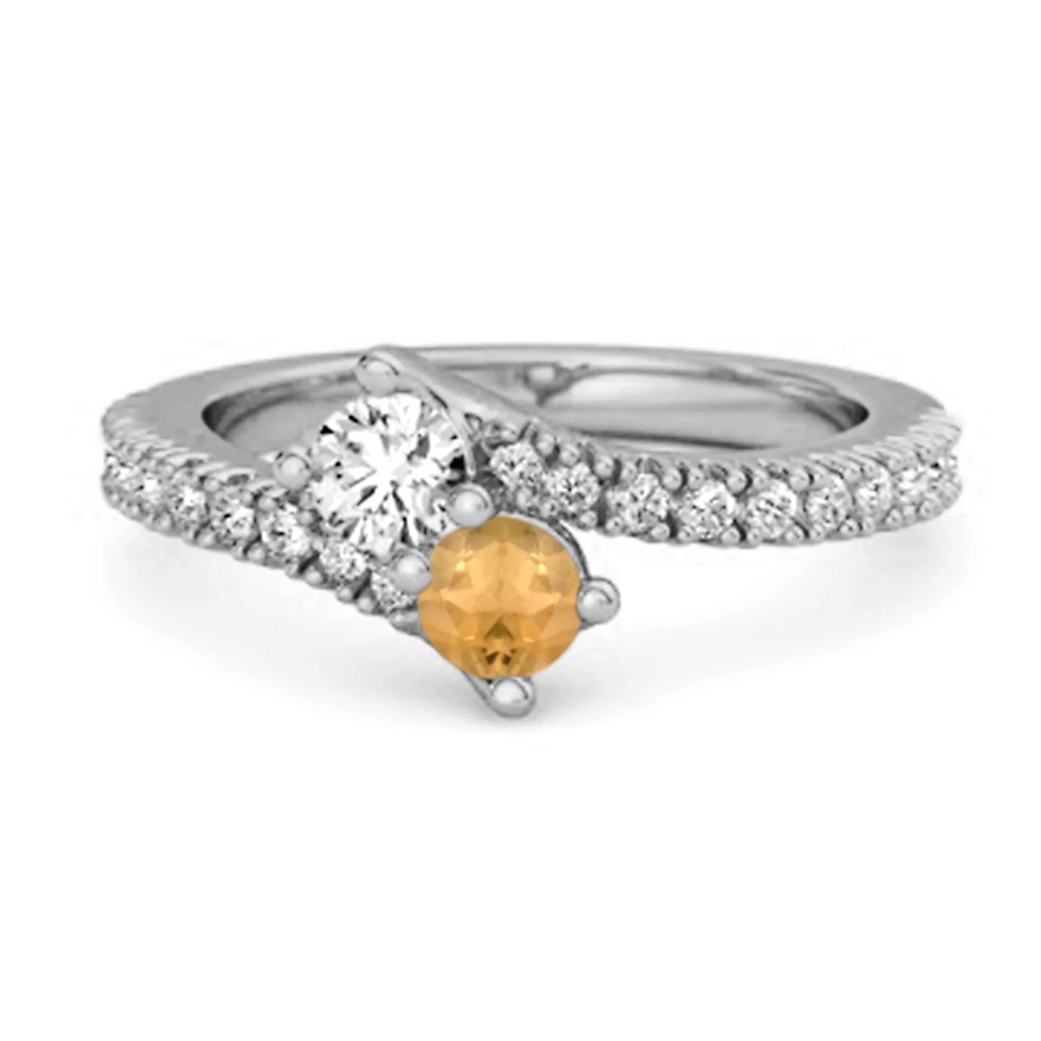 0.10 Ctw Citrine 925 Sterling Silver Split Shank Anniversary Ring