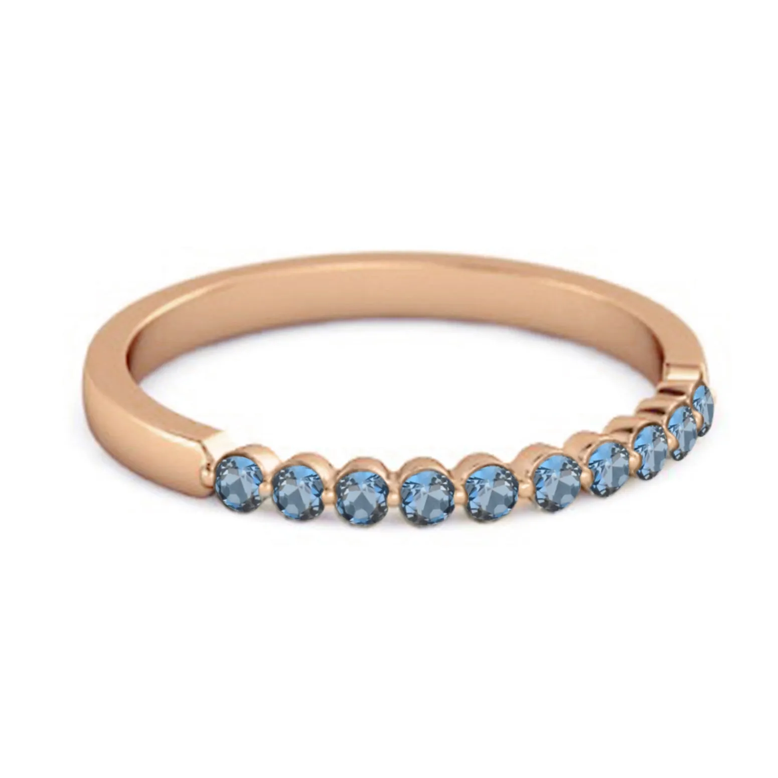 0.20 Ct London Blue Topaz Half Eternity Stacking Ring 925 Sterling Silver