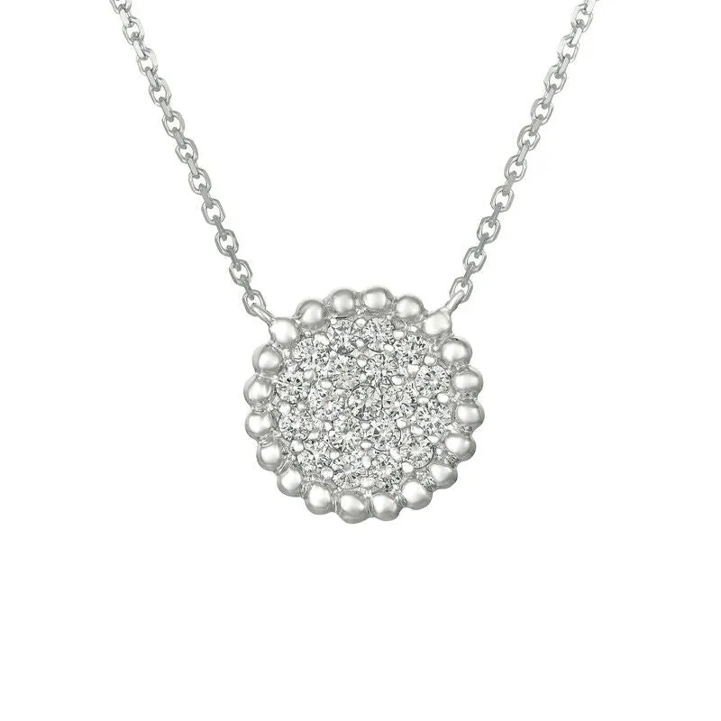 0.50 Carat Natural Diamond Cluster Disc Necklace 14K White Gold G SI
