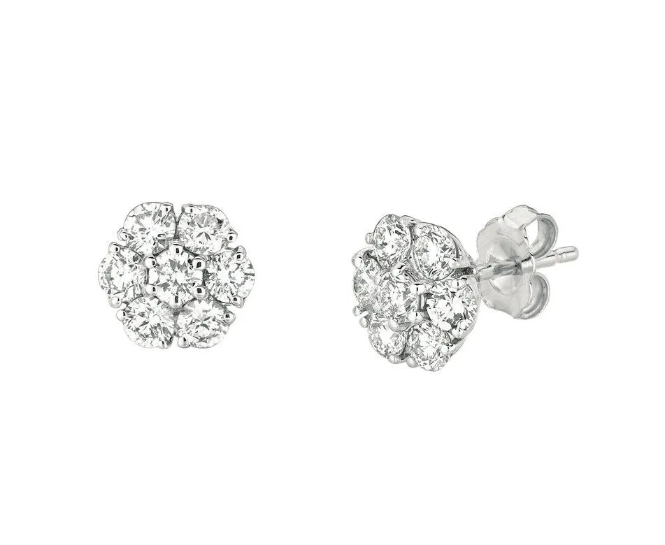 0.75 Carat Natural Diamond Flower Cluster Earrings G SI 14K White Gold