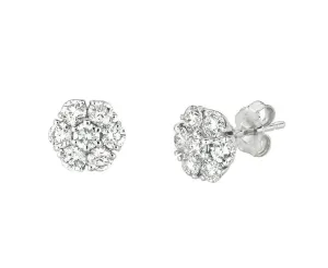 0.75 Carat Natural Diamond Flower Cluster Earrings G SI 14K White Gold