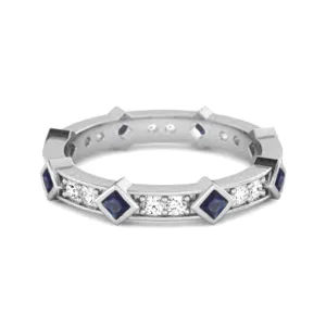 0.80 Ct Blue Sapphire Princess Round 925 Sterling Silver Art Deo Ring
