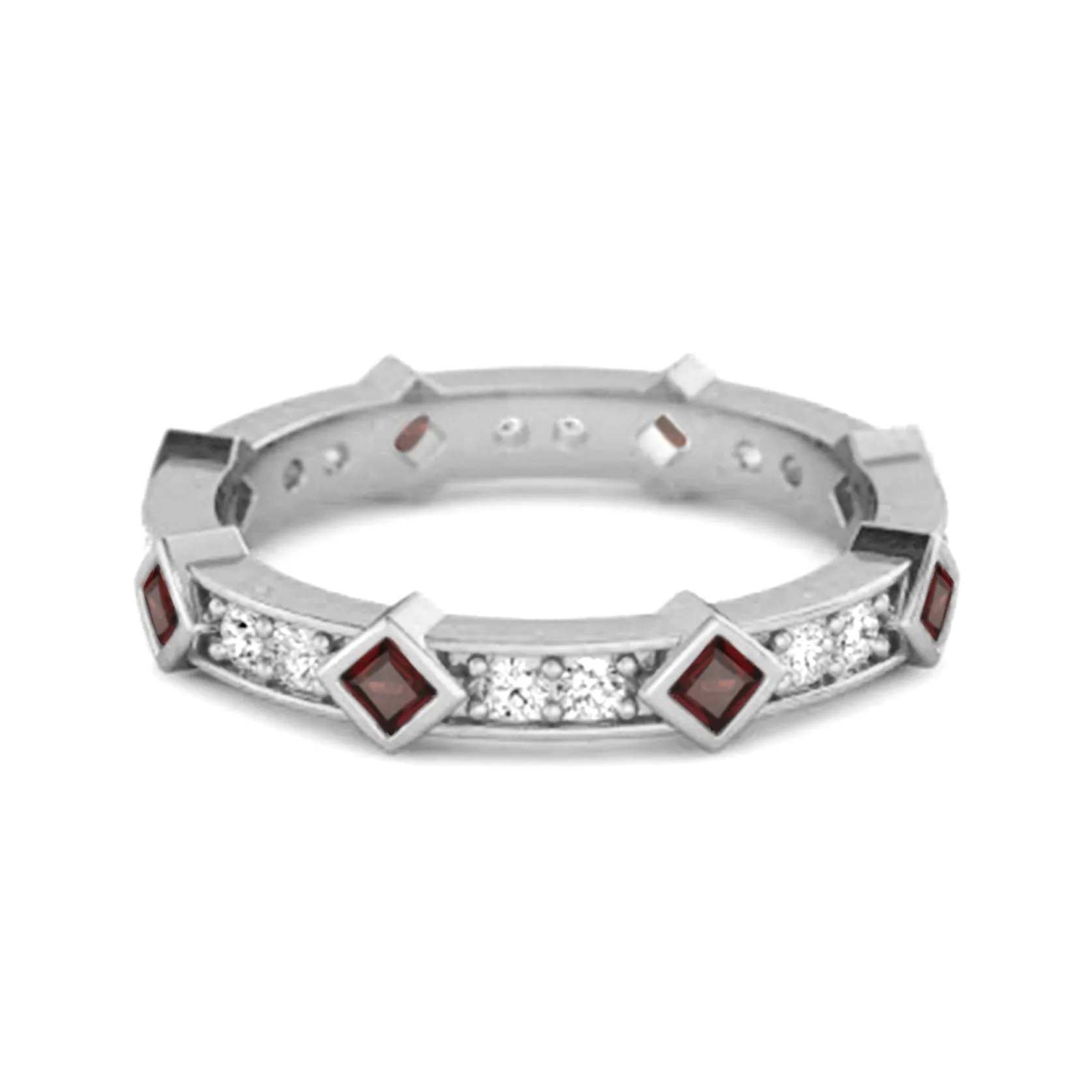 0.80 Ct Garnet Princess Round 925 Sterling Silver Art Deo Ring