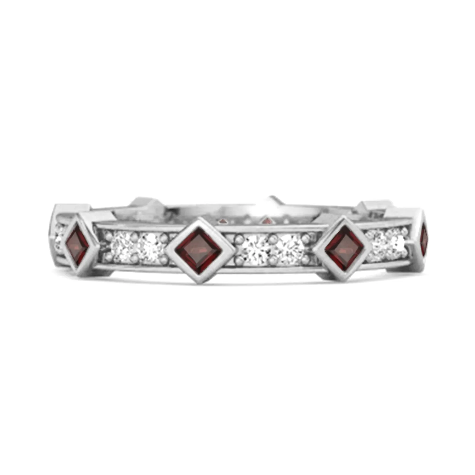 0.80 Ct Garnet Princess Round 925 Sterling Silver Art Deo Ring