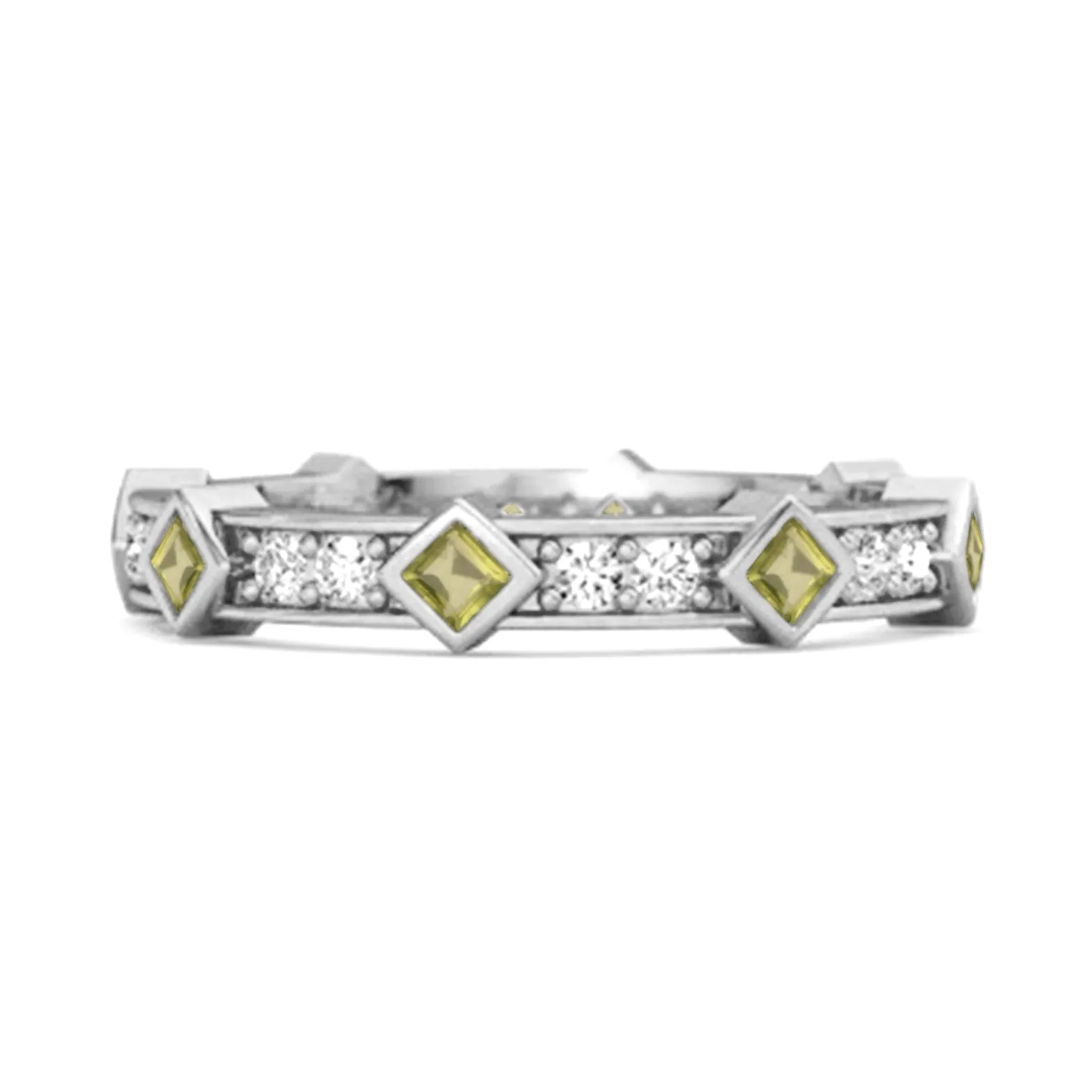 0.80 Ct Peridot Princess Round 925 Sterling Silver Art Deo Ring
