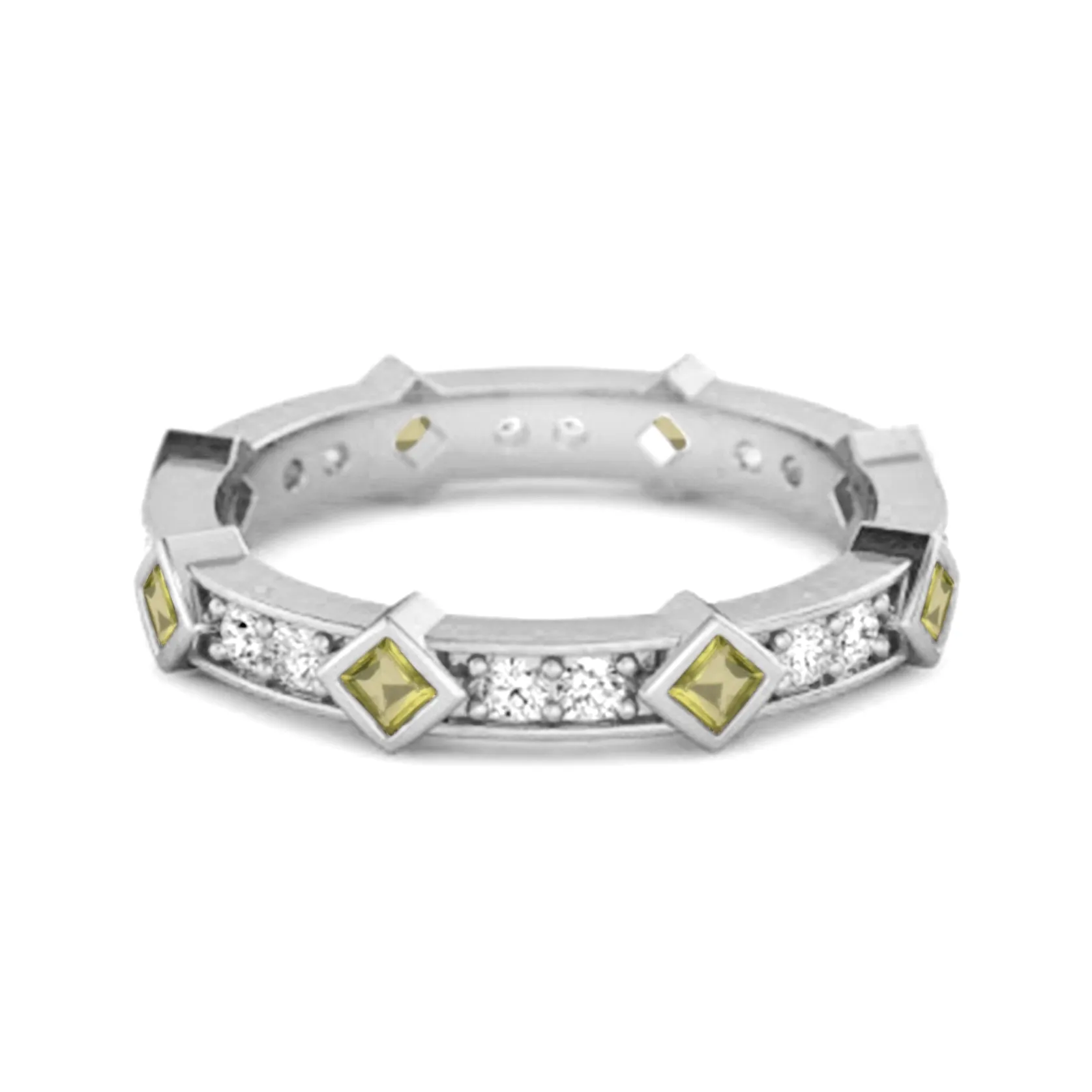 0.80 Ct Peridot Princess Round 925 Sterling Silver Art Deo Ring