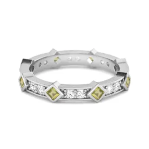 0.80 Ct Peridot Princess Round 925 Sterling Silver Art Deo Ring