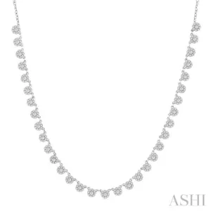 1 1/4 ctw Halfway Floral Motif Round Cut Diamond Cluster Necklace in 14K White Gold