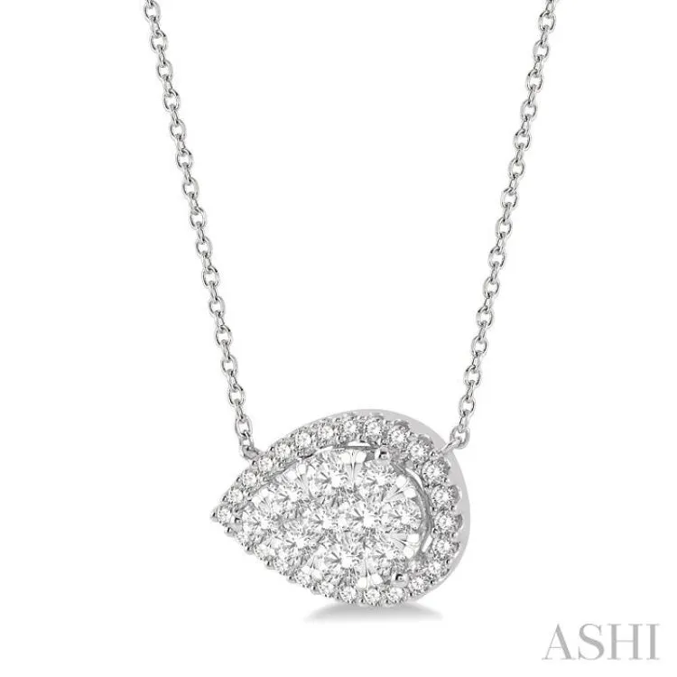 1 ctw Pear Shape Round Cut Diamond Lovebright Pendant With Chain in 14K White Gold