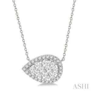 1 ctw Pear Shape Round Cut Diamond Lovebright Pendant With Chain in 14K White Gold