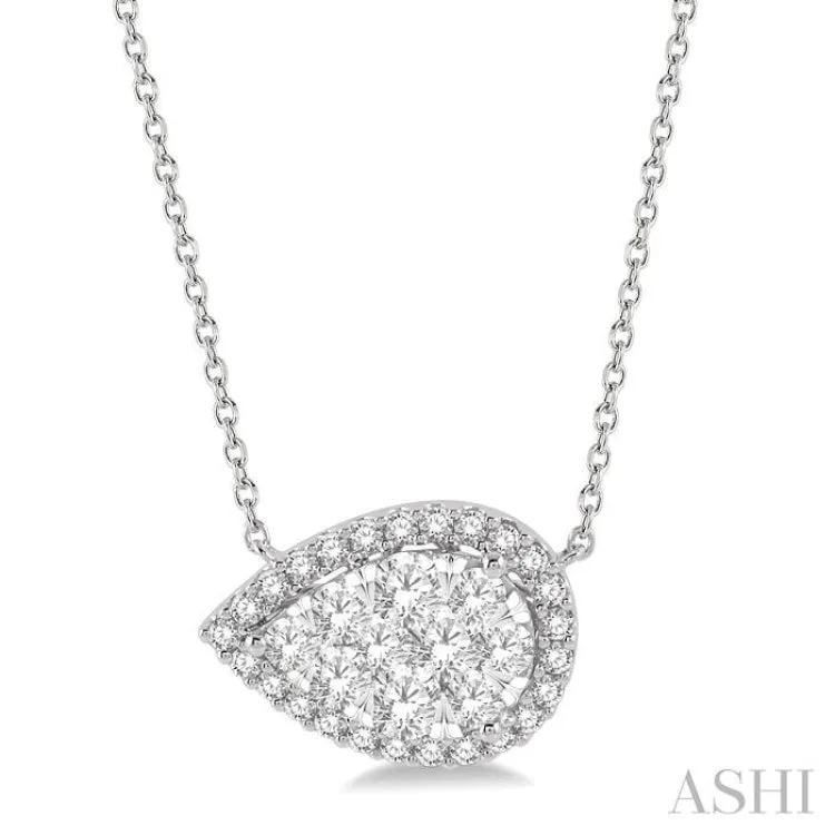 1 ctw Pear Shape Round Cut Diamond Lovebright Pendant With Chain in 14K White Gold