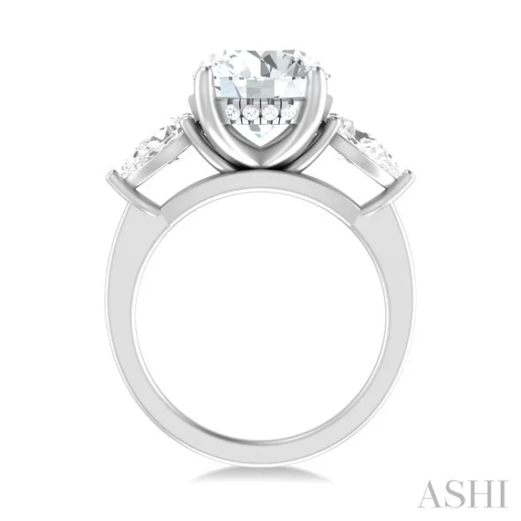 1 ctw Tri-Mount Circular Shape Center Pear and Round Cut Diamond Semi Mount Engagement Ring in 14K White Gold
