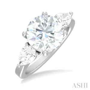 1 ctw Tri-Mount Circular Shape Center Pear and Round Cut Diamond Semi Mount Engagement Ring in 14K White Gold