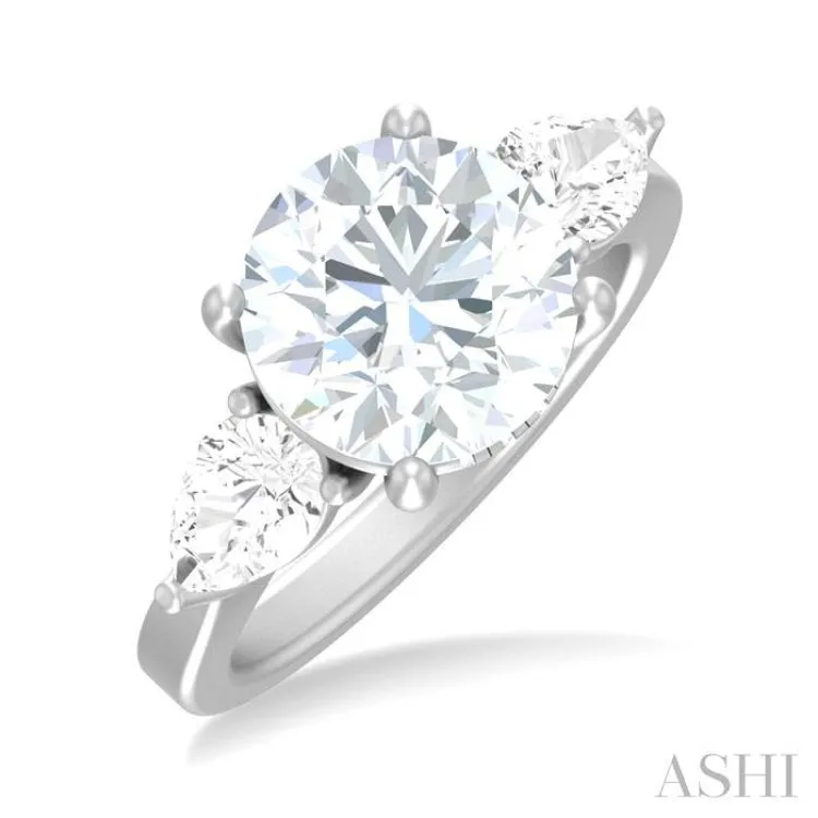 1 ctw Tri-Mount Circular Shape Center Pear and Round Cut Diamond Semi Mount Engagement Ring in 14K White Gold