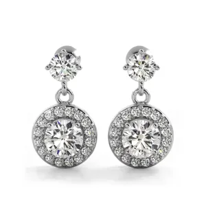 1.0 ctw. Round Diamond Heavenly Halo Drop Earrings