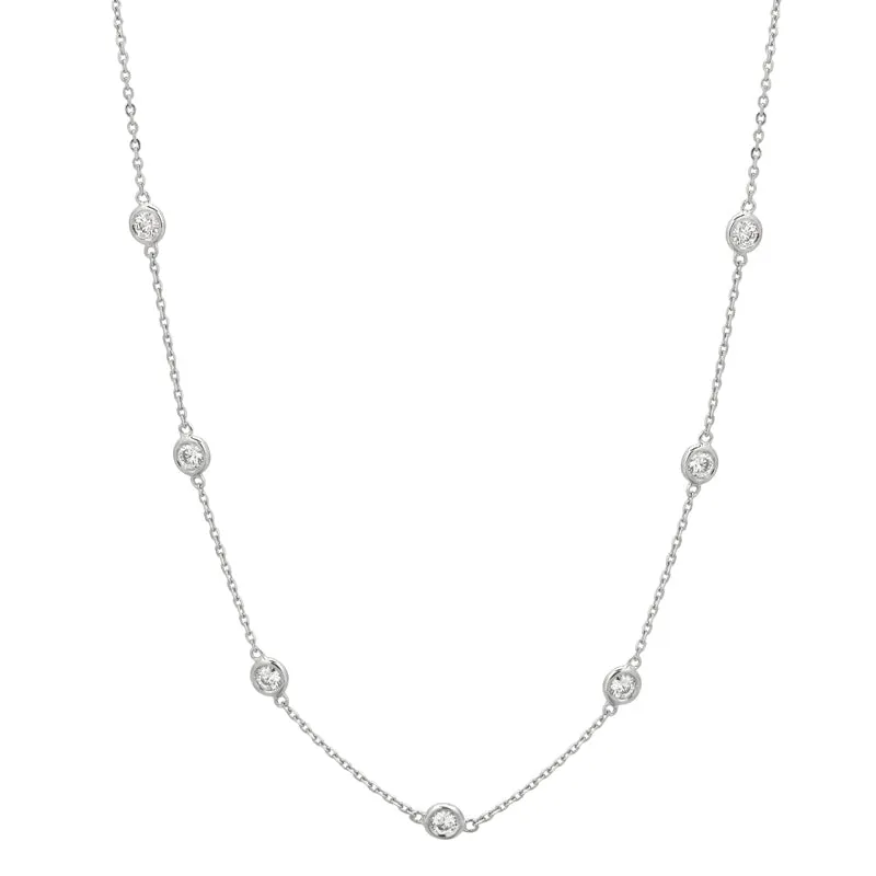 1.00 Carat Natural Diamond by the Yard Necklace 14K White Gold 15 Points each