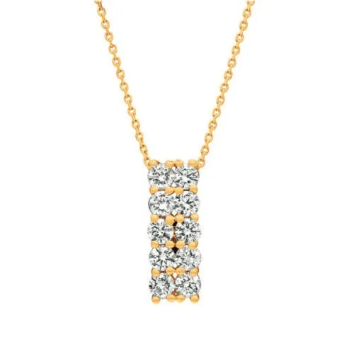 1.00 Carat Natural Diamond Two Rows Necklace 14K Yellow Gold G-H SI 18''