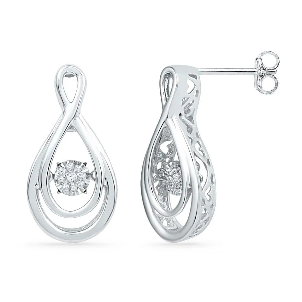10K White Gold Round Diamond Moving Twinkle Cluster Teardrop Stud Earrings 1/20 CTTW