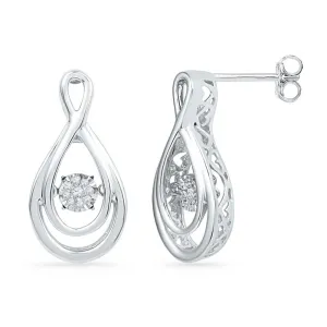 10K White Gold Round Diamond Moving Twinkle Cluster Teardrop Stud Earrings 1/20 CTTW