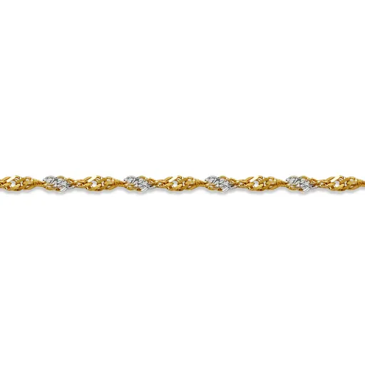 10K Yellow and White Gold (1.7mm) Singapore Bracelet 7.5"