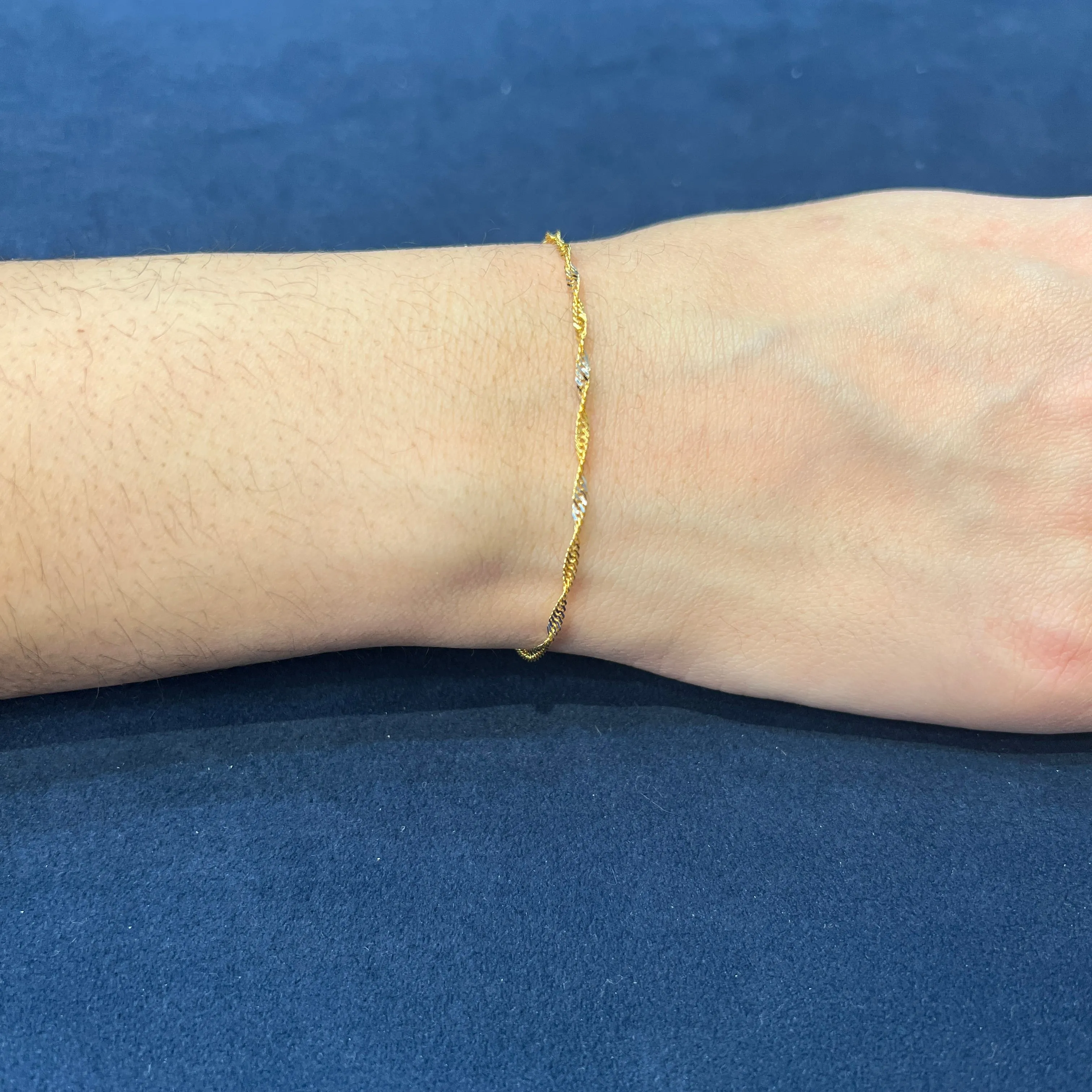 10K Yellow and White Gold (1.7mm) Singapore Bracelet 7.5"