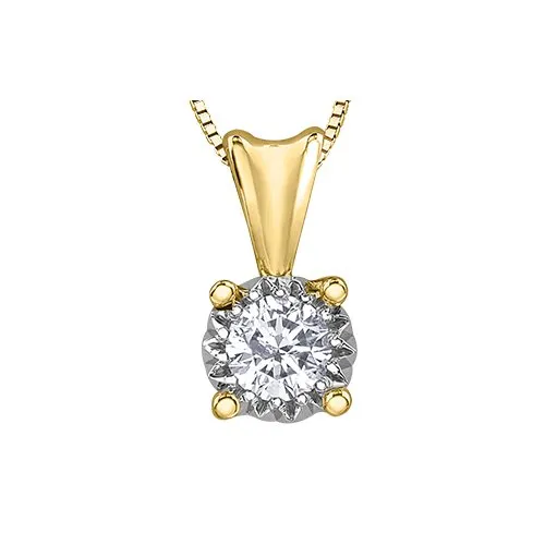 10K Yellow Gold (0.07ct - 0.20ct) Illusion Set Diamond Solitaire Pendant 0.10 ct