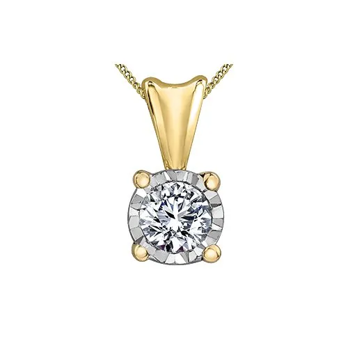 10K Yellow Gold (0.07ct - 0.20ct) Illusion Set Diamond Solitaire Pendant 0.10 ct