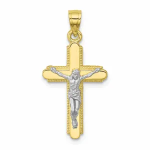 10k Yellow Rhodium Gold Polished Crucifix Pendant