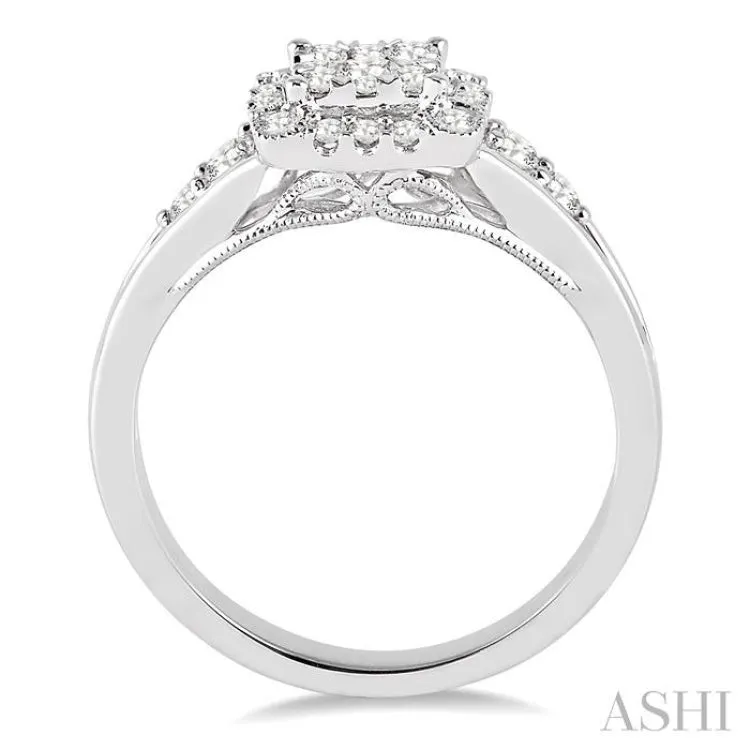 1/2 Ctw Square Shape Round Cut Diamond Lovebright Ring in 14K White Gold