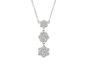 1.25 Carat Natural Diamond Flower Drop Necklace 14K White Gold G SI 18''