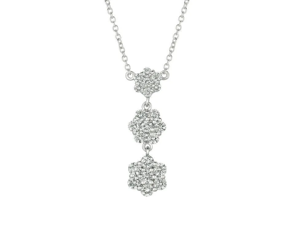 1.25 Carat Natural Diamond Flower Drop Necklace 14K White Gold G SI 18''