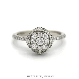 1/2cttw Round Diamond Cluster Engagement Ring with Diamond Accented Sides & Halo in 10k White Gold