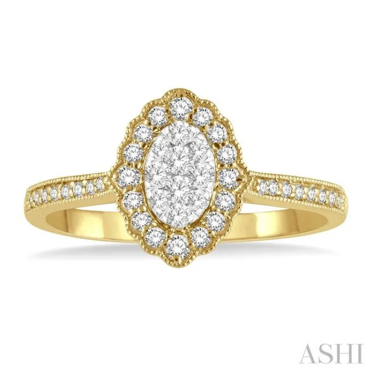1/3 ctw Oval Laticde Lovebright Round Cut Diamond Ladies Ring in 14K Yellow and White Gold