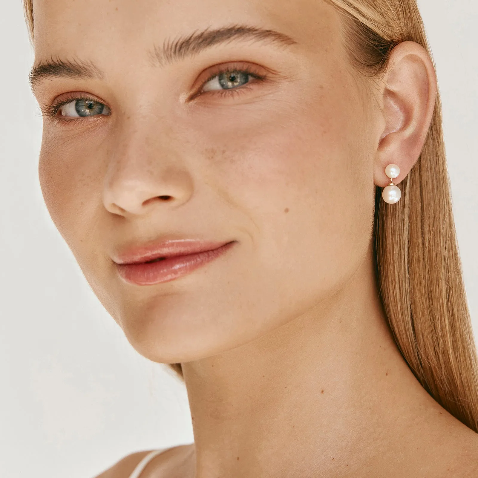14K GOLD DOUBLE PEARL LUNA DROPS