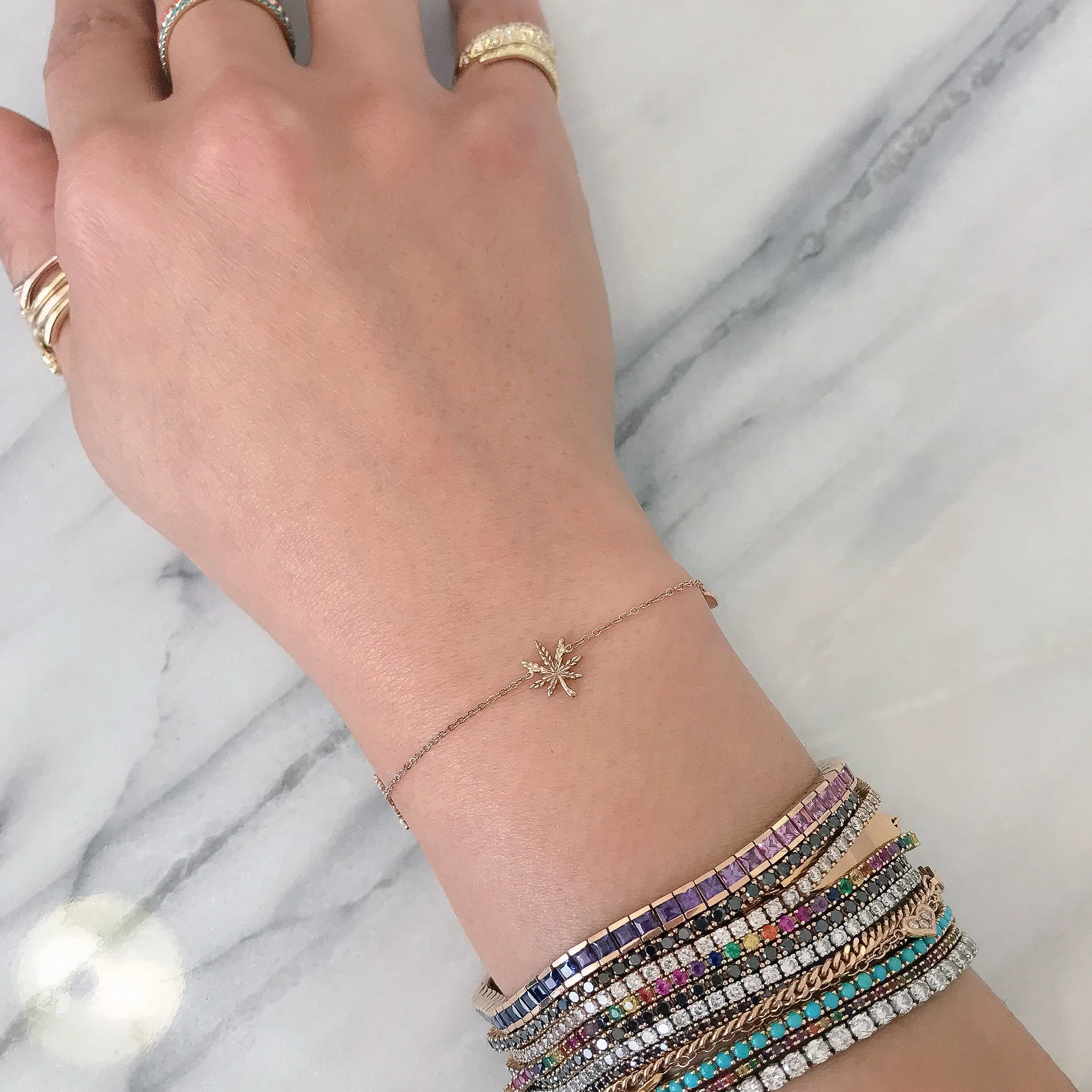 14K Gold Triple Marijuana Bracelet