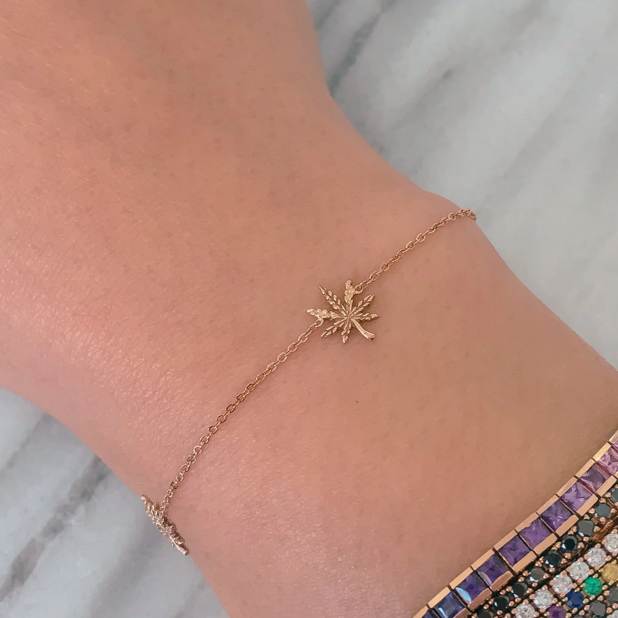 14K Gold Triple Marijuana Bracelet