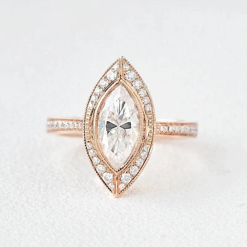 14k Rose Gold Marquise Cut Vintage Diamond Engagement Ring
