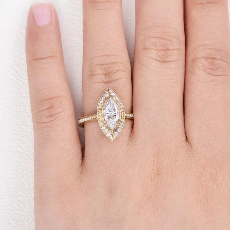 14k Rose Gold Marquise Cut Vintage Diamond Engagement Ring