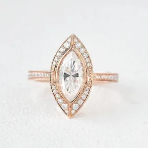 14k Rose Gold Marquise Cut Vintage Diamond Engagement Ring