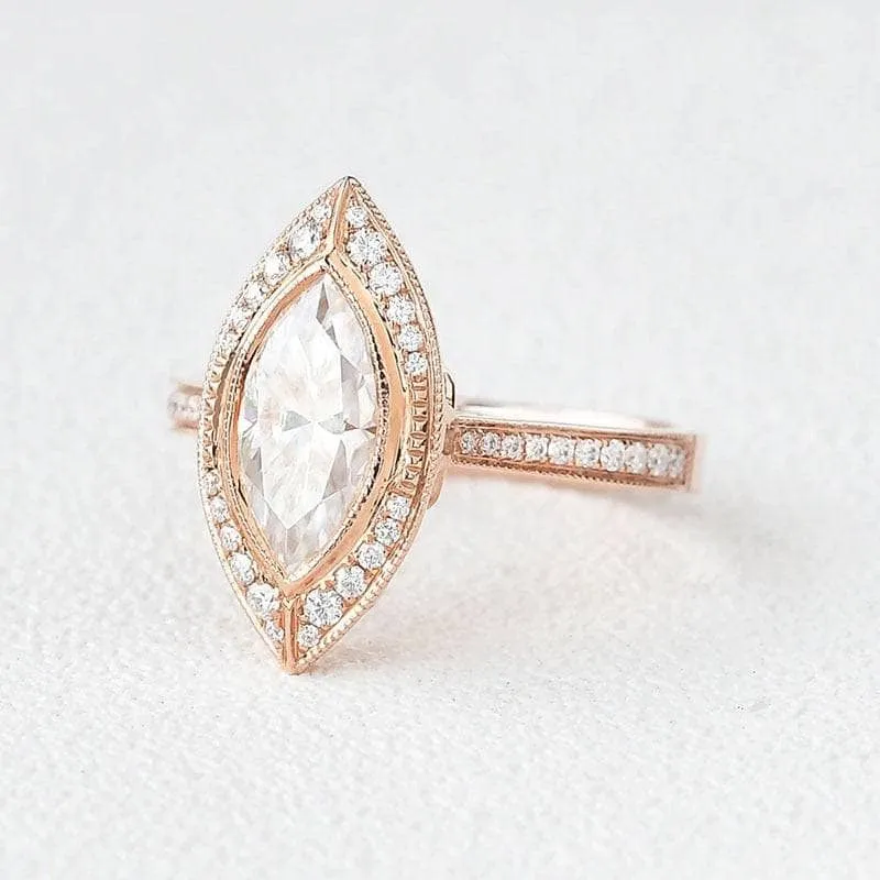 14k Rose Gold Marquise Cut Vintage Diamond Engagement Ring