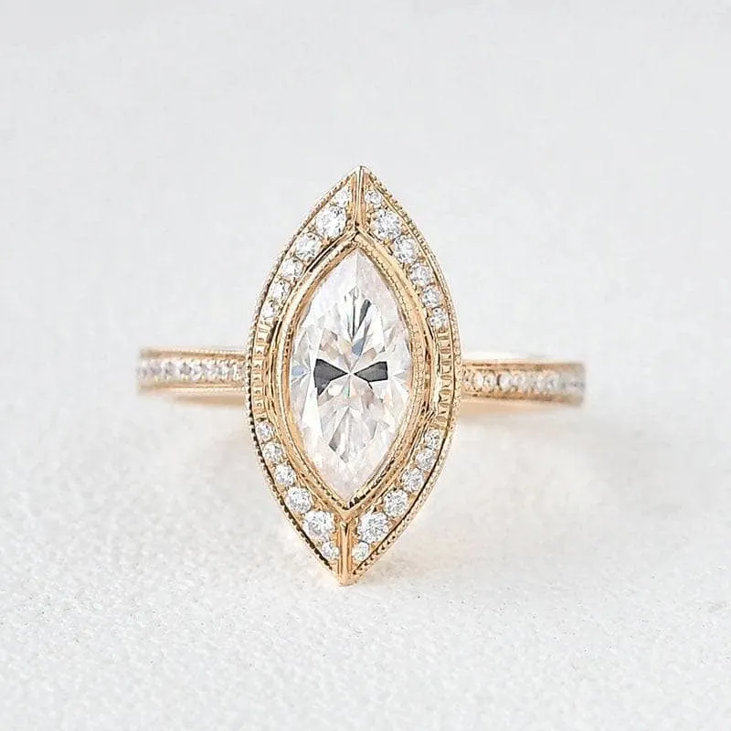 14k Rose Gold Marquise Cut Vintage Diamond Engagement Ring
