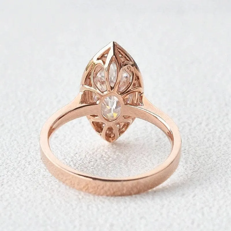 14k Rose Gold Marquise Cut Vintage Diamond Engagement Ring