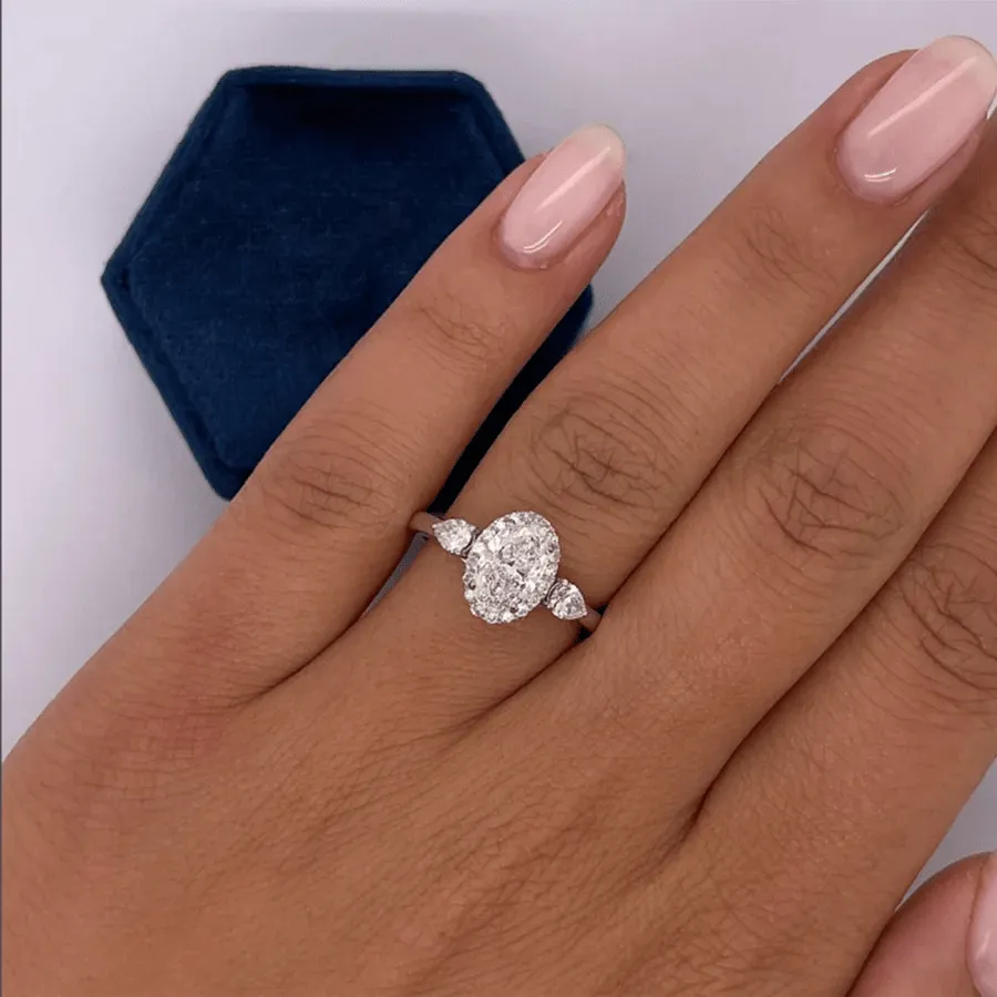 14k White Gold 1.0 Ct Oval Cut CVD Lab Diamond Engagement Ring
