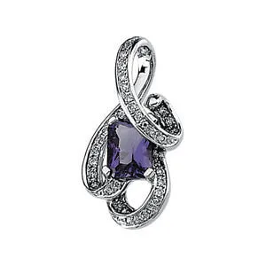 14k White Gold Amethyst & 1/6 CTW Diamond Pendant