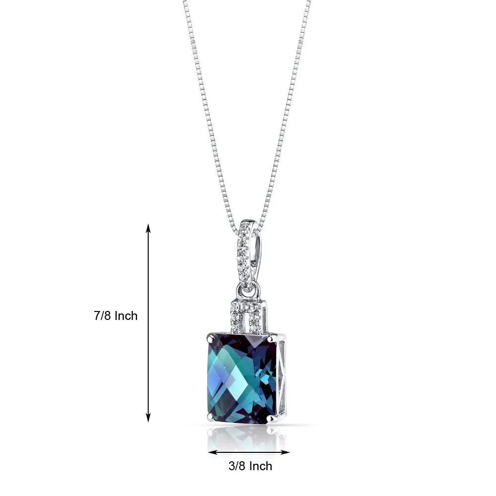14K White Gold Created Alexandrite Pendant Radiant Cut 3.75 Carats