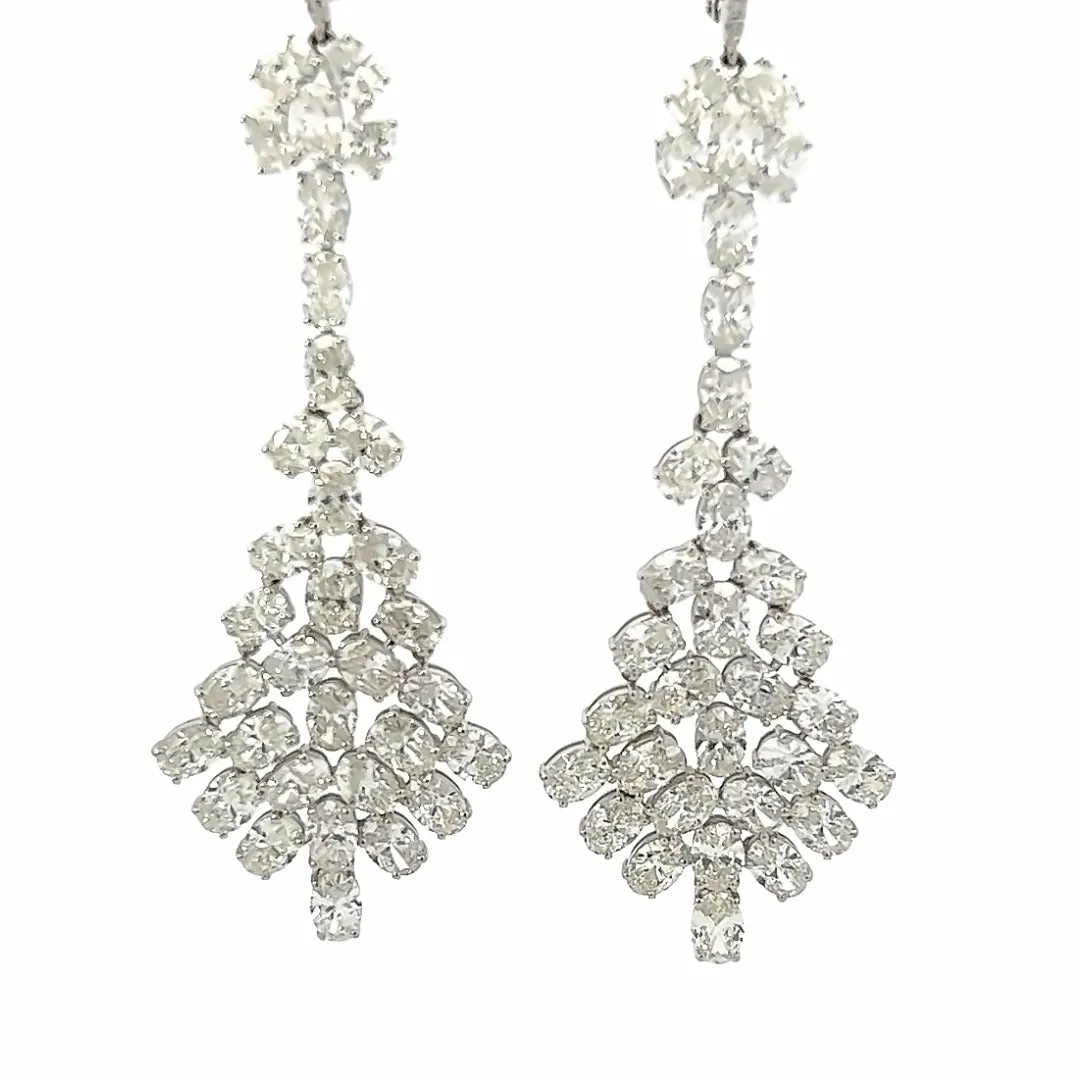 14K White Gold Oval And Round Diamond Chandelier Earrings (17.12ctw)