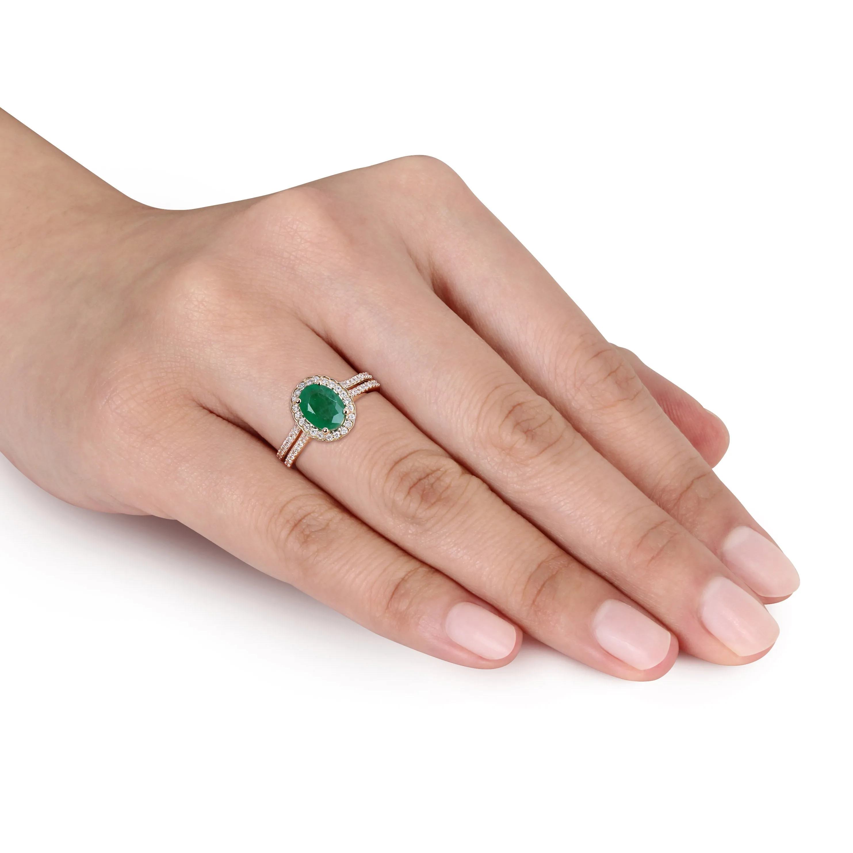 14K Yellow Gold Emerald Oval Cut Diamond Engagement Ring