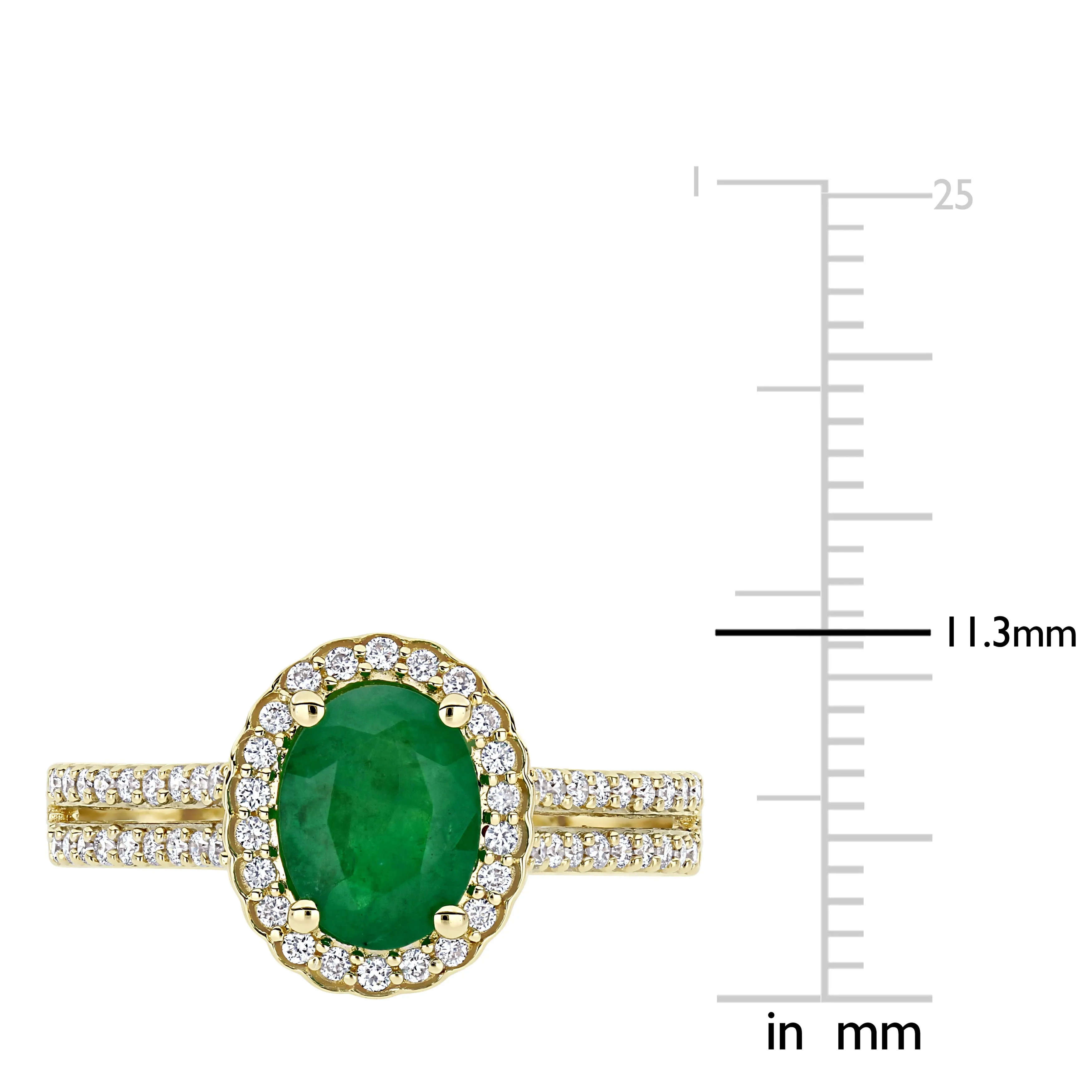 14K Yellow Gold Emerald Oval Cut Diamond Engagement Ring