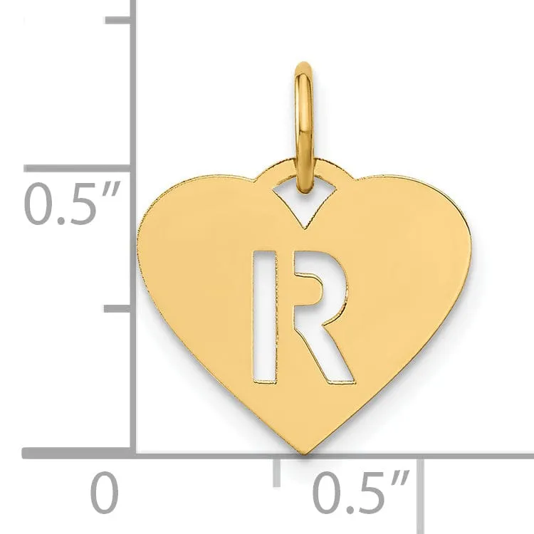 14k Yellow Gold Heart Cut-Out Letter R Initial Pendant