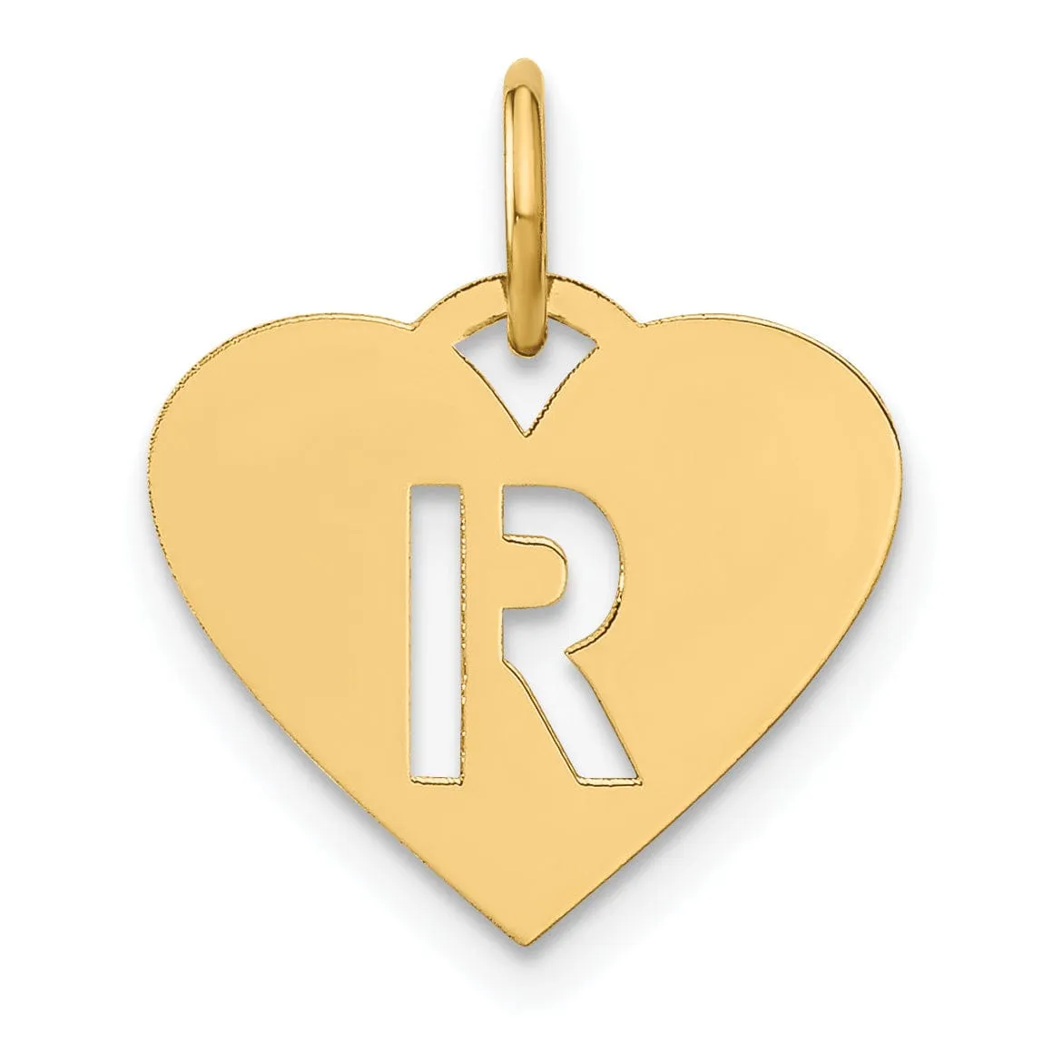 14k Yellow Gold Heart Cut-Out Letter R Initial Pendant